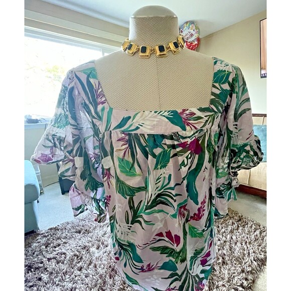 3X (24W-26W) Terra & Sky Woman's Plus Size Short Sleeve Peasant Top Lilac Ruffle - Picture 2 of 11